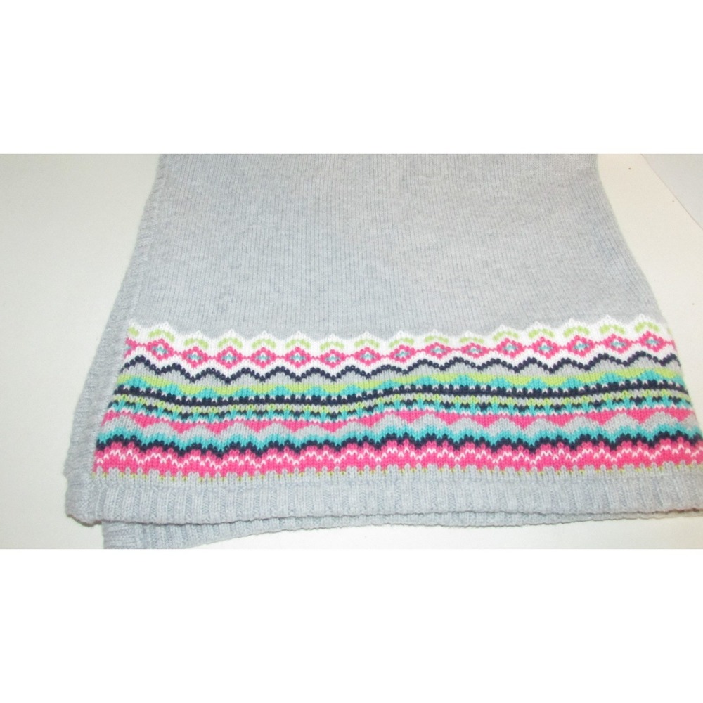 Carters Baby Blanket sweater knit gray‎ Pink Green white fair aisle excellent
